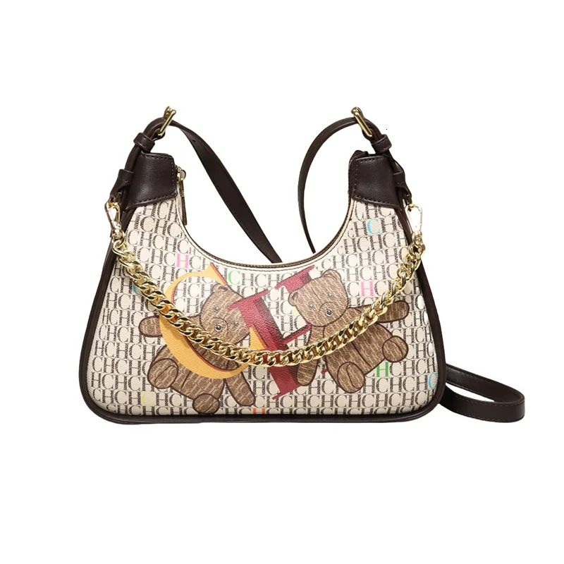 CH Simple Solid Color Women's Shoulder Commuter Chain Tote Trendy Bent Moon Bag Cute Animal Printing Design Large Capacity ddmymarket