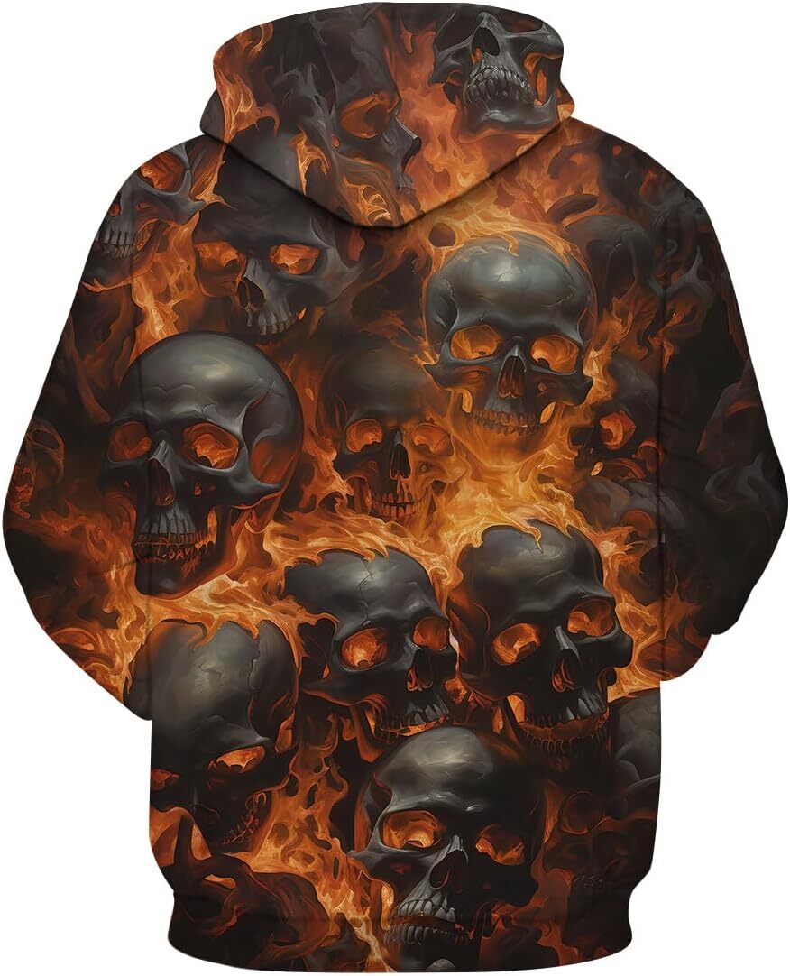 Hoodie for Mens Womens Mens Flame Skeleton Graphic Hoodie Hoodies Trippy 3D Colorful Skull Sweatshirts Fashion trend Hoodies sweatshirt Pullover Long 