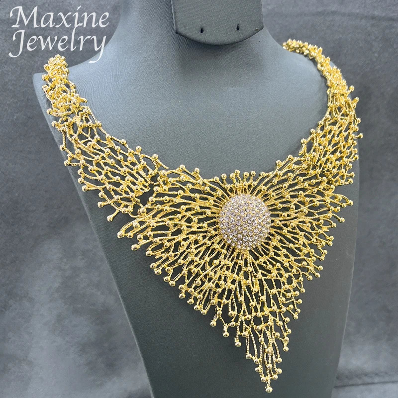 Original 18K Gold Plated Jewelry Set for Women Trendy Golden Necklace Earring Bracelet Ring Party Dubai Wedding Gifts 241105