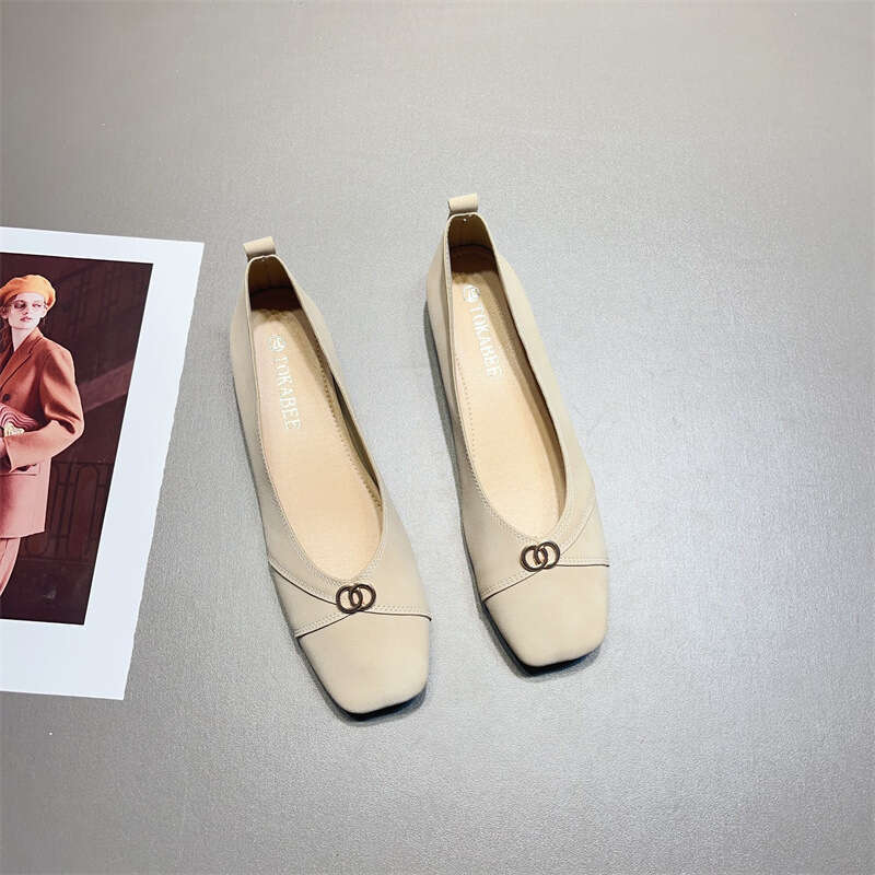Shallow Mouth Flat Single Shoe Korean Version Summer New Grandma Leather Soft Sole Thick Low Heel Versatile Women's Shoes