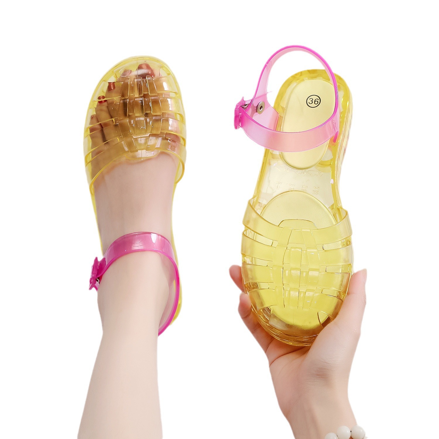 Summer Women Jelly Sandals Flat Slipper Fashion Comfortable Non-Slip Soft Soled Beach Shoes