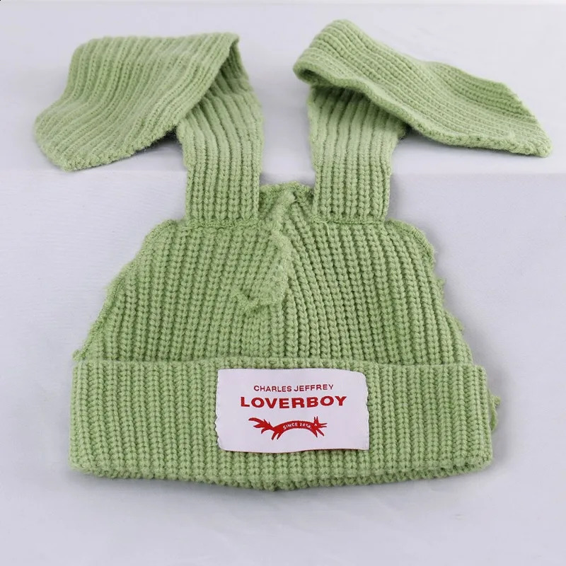 HandmadeLong rabbit Ear Wool Hat To Keep Warm in Autumn and Winter Korean Solid Color Long Knitted 241105