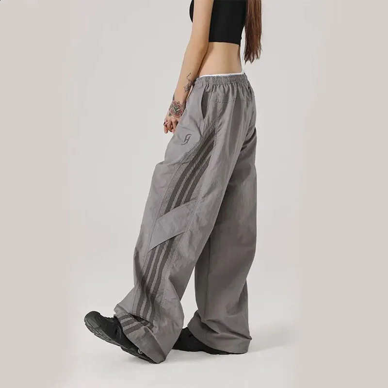 Y2K Baggy Streetwear commodity womens Korean high waisted striped umbrella style sports pants Bf oversized hip-hop wide leg Trousers Z260314