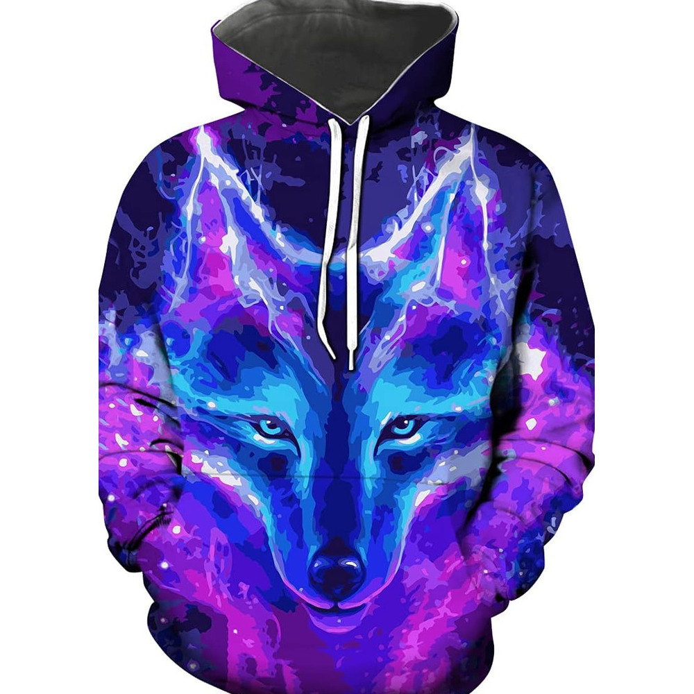 Hoodie for Mens Womens Mens Novelty Funny Long Sleeve Hoodie Galaxy Wolf Casual Sweatshirt Graphic Hoodies sweatshirt Fashionable, cool, and warm