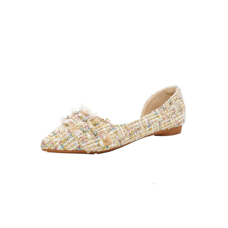 Sweet Pearl Gentle Wind Side Empty Women's Shoes 2023 New Korean Version Shallow Mouth Pointed Versatile Flat Bottom Trendy Single Shoe