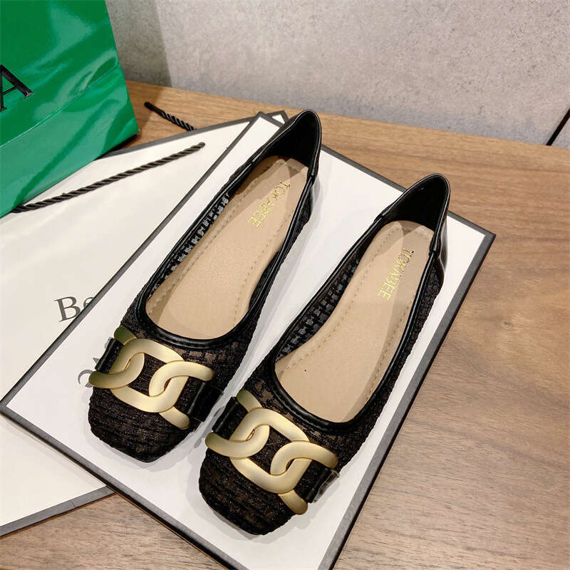 2023 Spring/Summer New Breathable Mesh Square Head Shallow Mouth Flat Single Soft Bottom Versatile Fashion Scoop Shoes For Women
