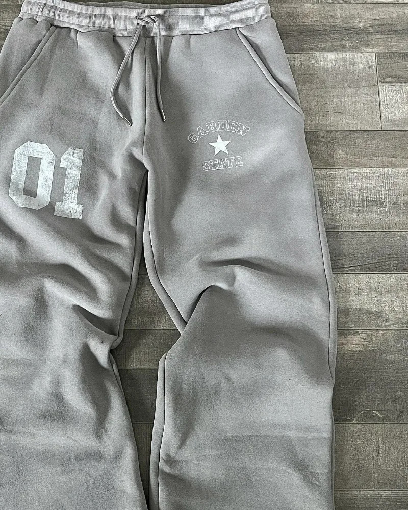 Street vintage print gray pants Men Y2k casual straight for fall Punk High Harajuku Gothic sweatpants 241104