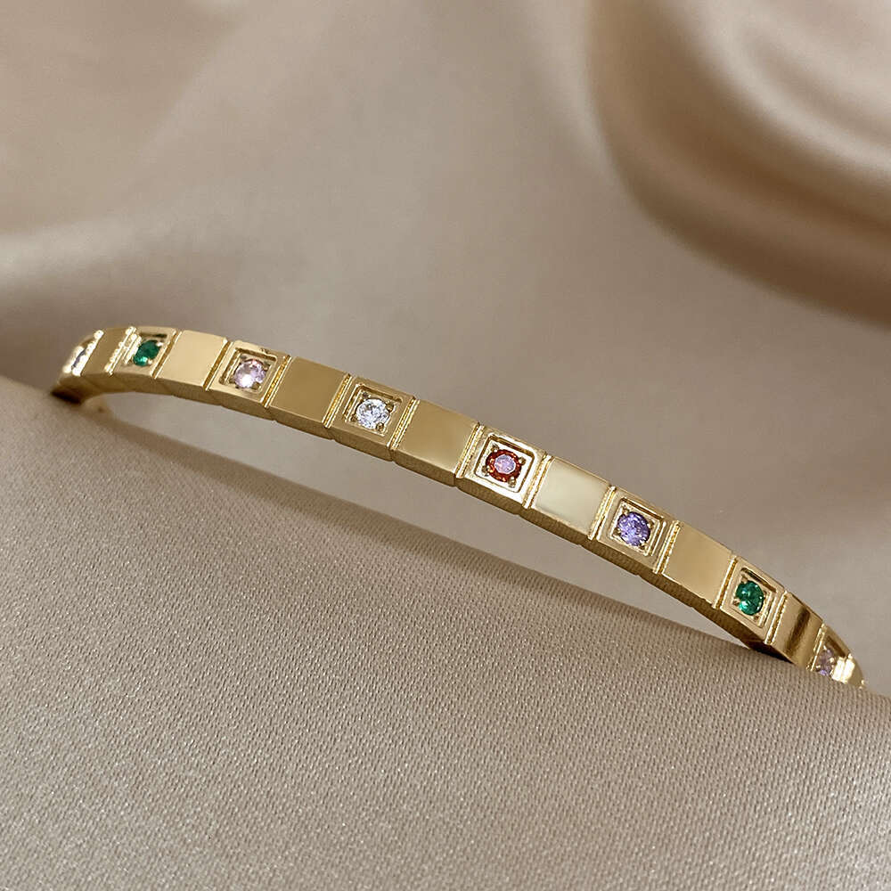 Stainless Chic 316L Fashion Jewelry Hot New Steel Bracelets for Women Romantic Inlaid Colorful Zircon Block Gold Plated Cuff Bangle Charm Jewelry Gift