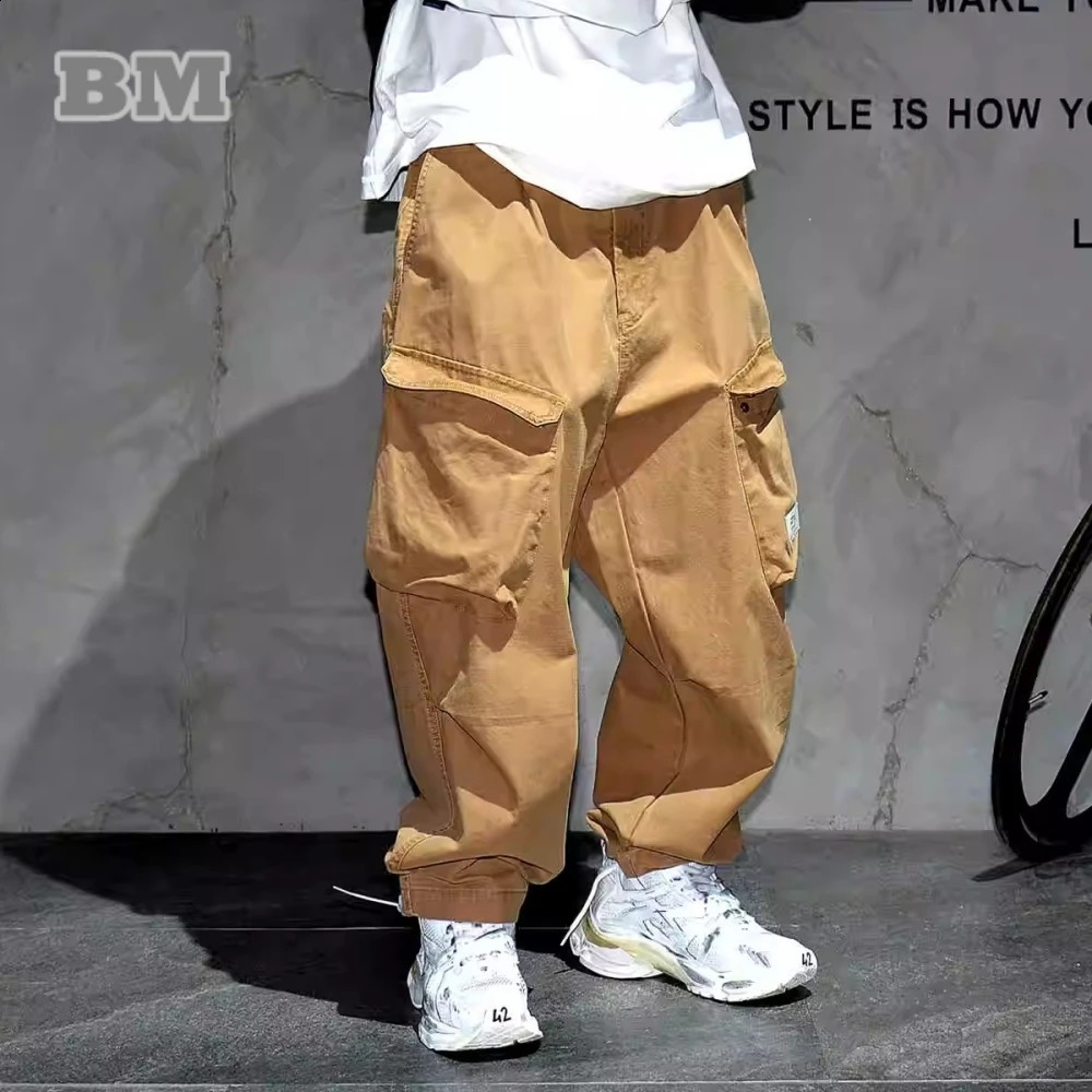 High quality Japanese street clothing luggage mens cargo pants plus size hip-hop harem pants Harajuku casual straight leg Trousers 241105