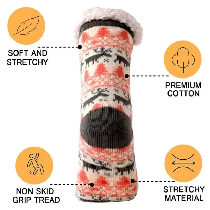 Winter Warm Socks for Women Plush Soft Women Gripless Floor Sliding Short Socks Fluffy Deer Bear Christmas Gift 241104