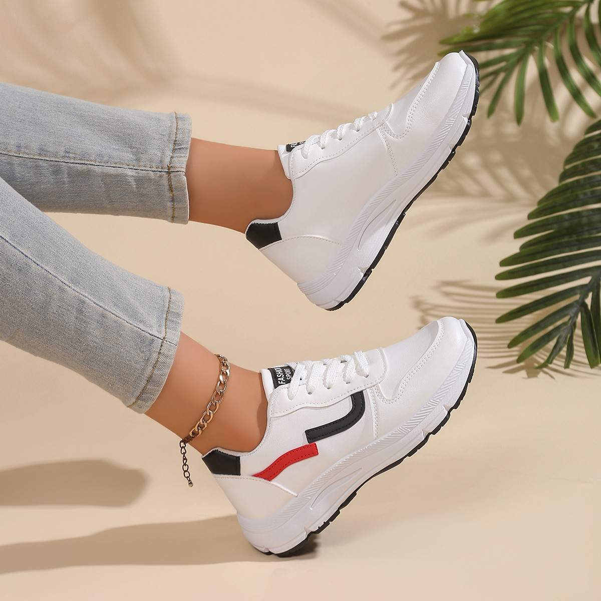 Spring-Autumn Athletic Fashion Sneakers for Women | Durable Leather Surface & Comfort Sole