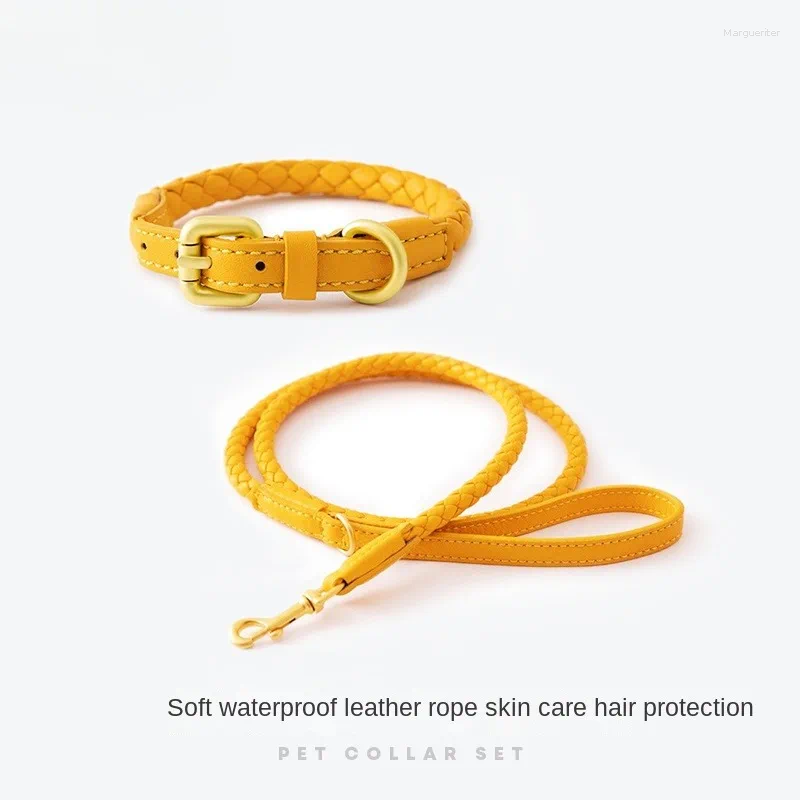 Dog Collars Woven Leather Hand Holding Rope Pet Collar Leash Suit Small And Medium-Sized Dogs Puppy Supplies Accessories