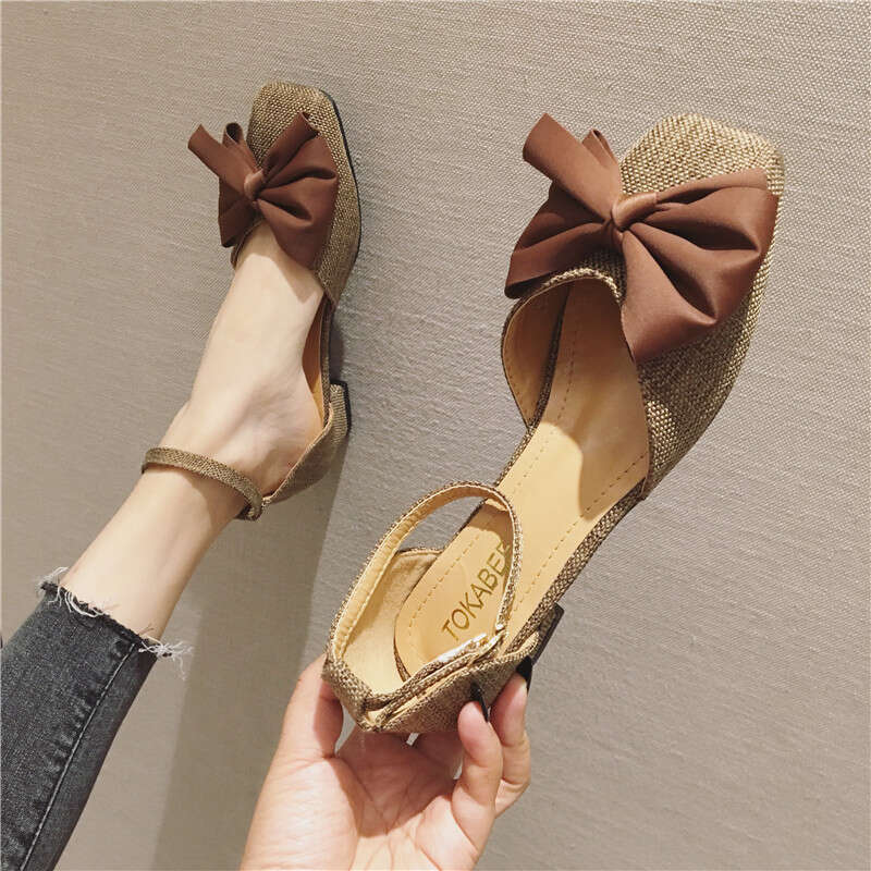 2023 New Square Head Versatile High Heels With Buckle, Shallow Mouth Fairy Cloth Face, Medium Low Coarse Heels, Ladies' Single Shoes