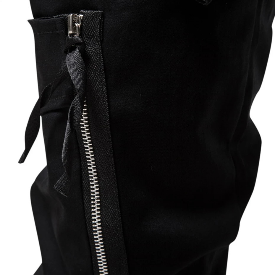 Men Y2K Cargo Pants Zipper Pocket Tactical Techwear Ninja Jogger Black Fashion Streetwear Punk Sweatpants Trousers 241105