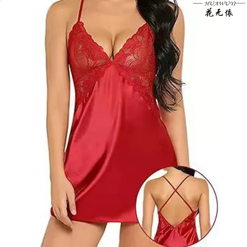 Sexy Crotchless White Underwear Women Lace Hollow Bra Set Erotic Costume Teddy Baby Doll Dress Deep V Open Porn Lingerie 241105