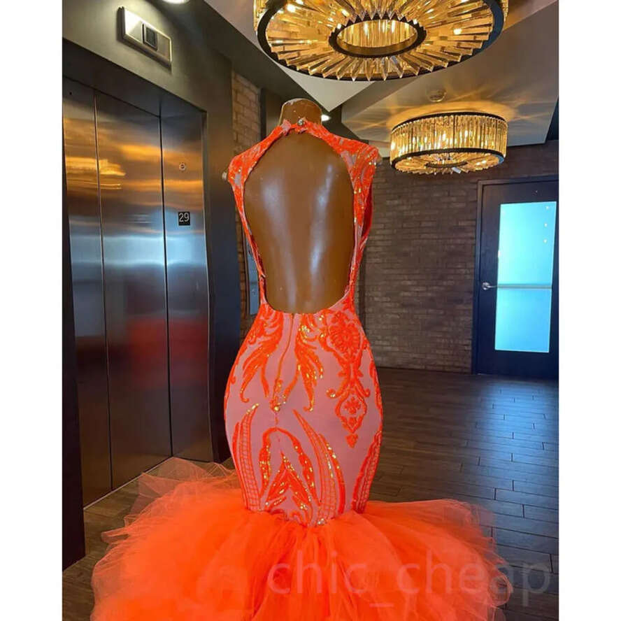 Ebi Orange Arabic Aso Mermaid Prom Dresses Sequined Lace Evening Formal Party Second Reception Birthday Engagement Bridesmaid Gowns Dress ZJ