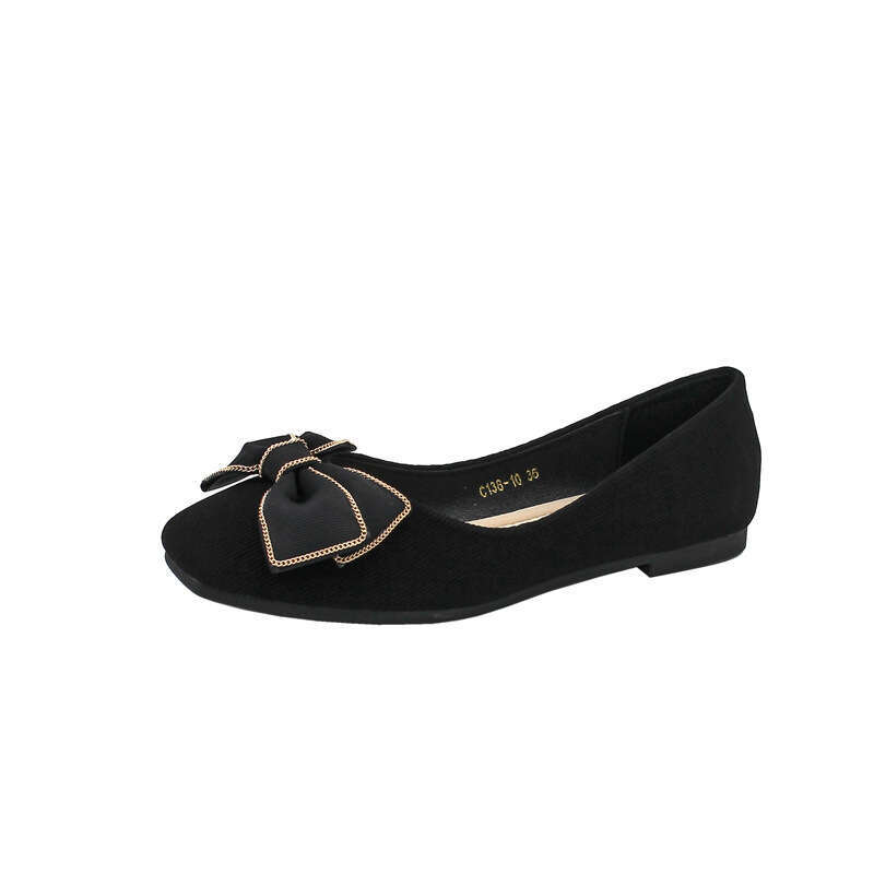 2023 Summer New Korean Butterfly Flat Versatile Cloth Face Square Head Single Soft Soled Evening Shoes For Women