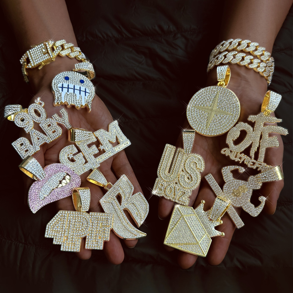 Link Moissanite Jewelry Temu Hot Selling Hip Hop with Letter Smile Personality Multi Specification Alloy Dia Cuban Chain Pendant Through testing