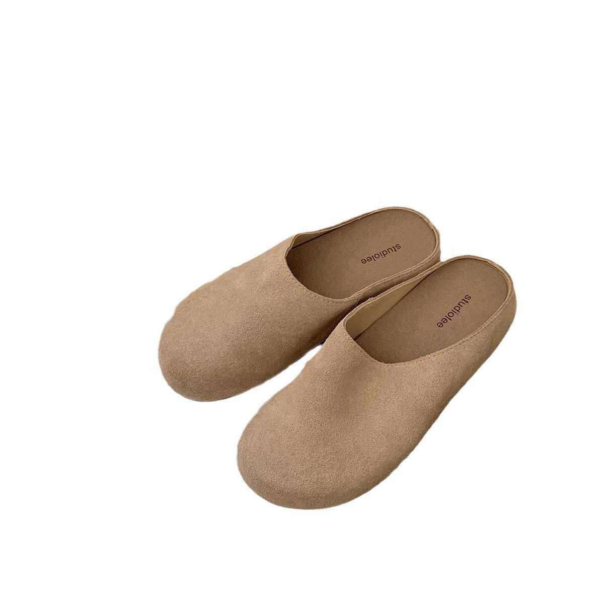 - Grape Mom Same Row Style Soft Face Lazy One Step Stepping Thick Bottom Big Head Boken Shoes Half Slippers Autumn Women