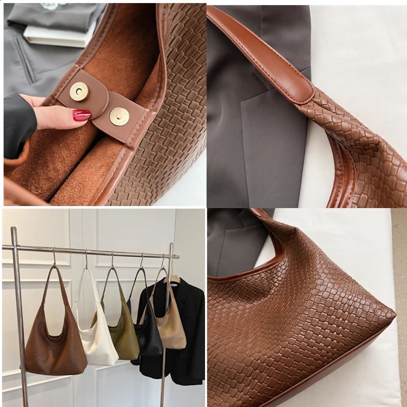 Large Capacity Female Handbag Soft Leather Underarm Bag Women Fashion Solid Color Simple One Shoulder Crossbody Bag Tote 241105