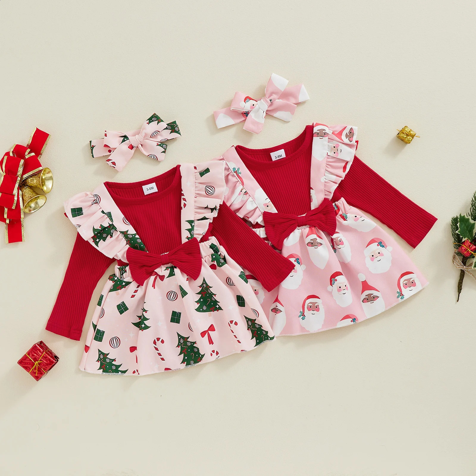 Citgeett autumn baby clothing long sleeved jumpsuitbow suspension skiingheadband set clothing 241105
