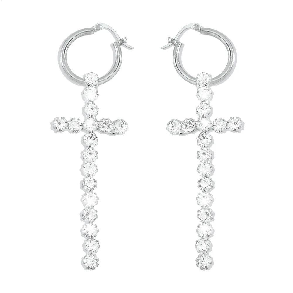 Trendy Blling Rhinestones Drop Earrings for Women Temperament Geometric Cross Earrings Girls Pendant Mujer Jewelry 241105