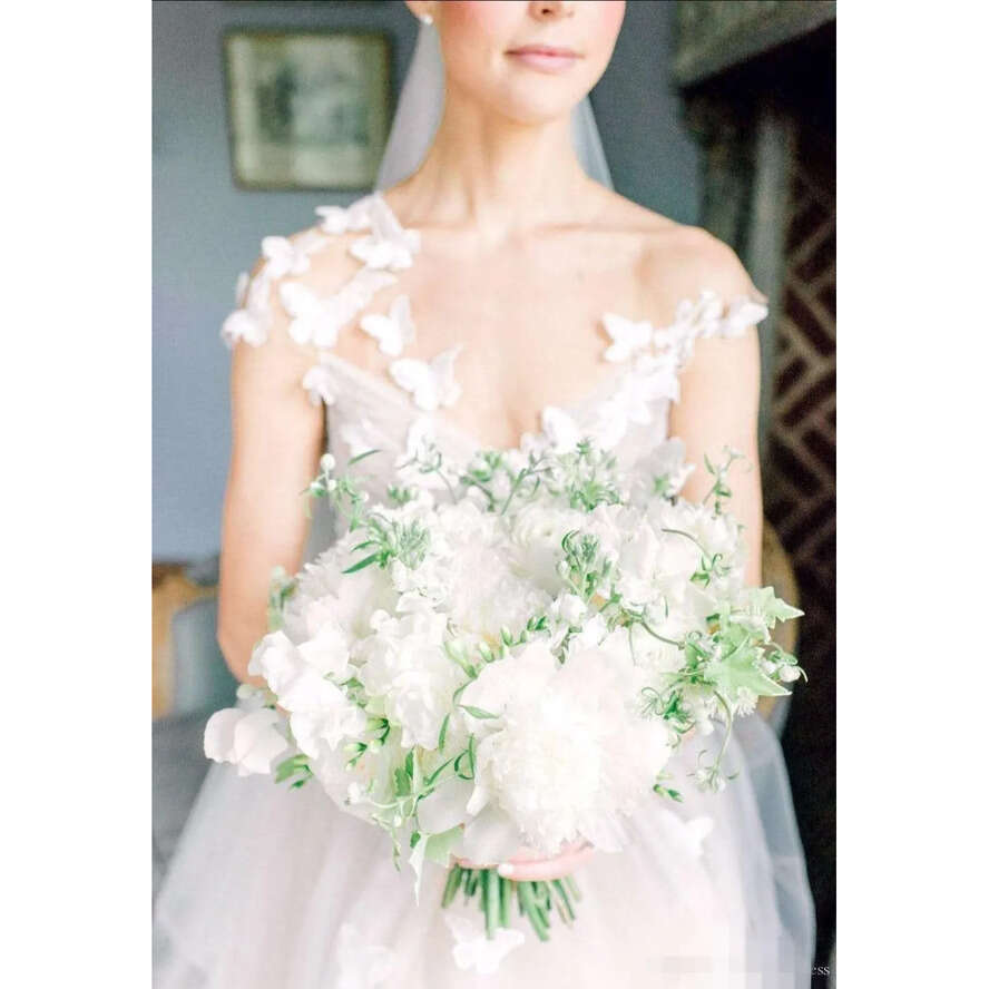 Country Dresses Gorgeous Short Cap Sleeves Tulle D Ral Applique Jewel Sheer Neck Wedding Bridal Gown Vestido De Novia E