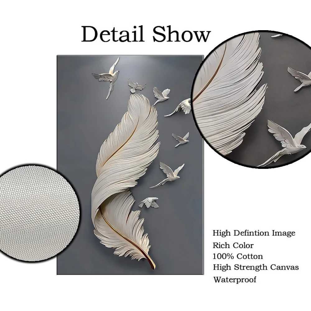 3D Effect Feather Pigeon Canvas Painting Modern Wall Art Poster Print Abstract Minimal Picture for Living Room Home Decor CuadroXJ241104 - view 7