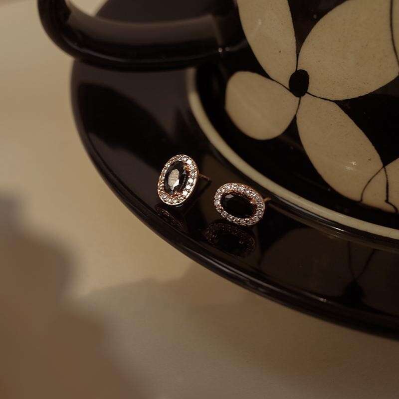 Sterg Sier Inlay Zircon Black Agate Earrings for Women High Quality Exquisite Jewelry Accessories