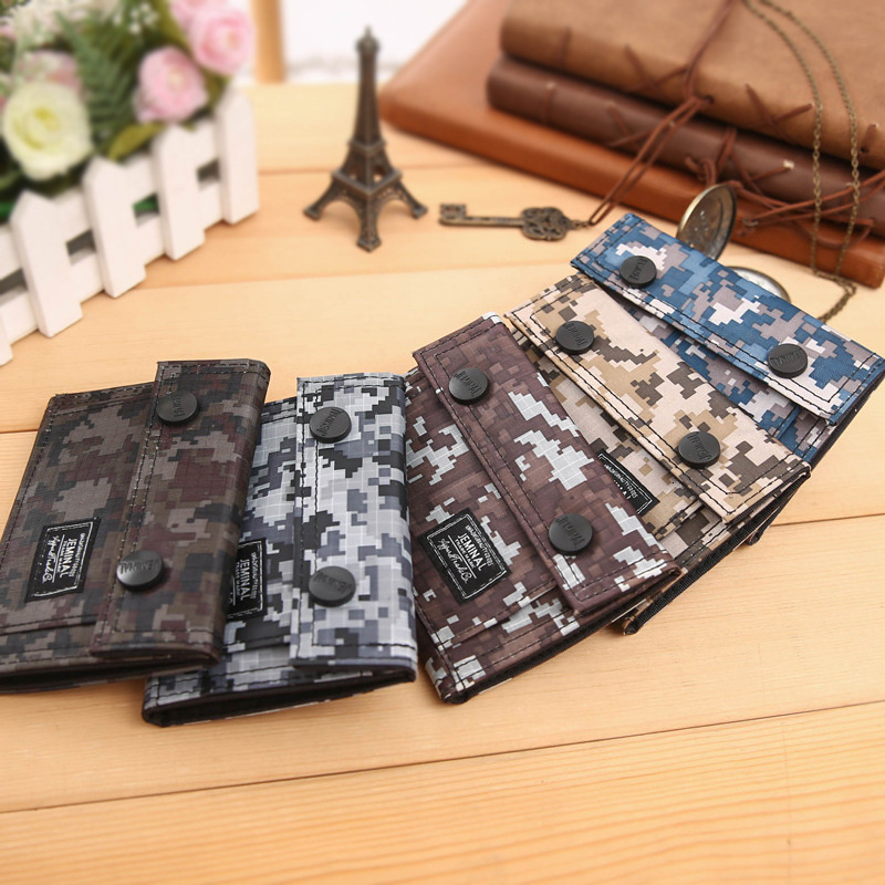 Student Casual Camouflage Designer Canvas Bag For Women Korean Style Short Wallet For Men, Trendy Style