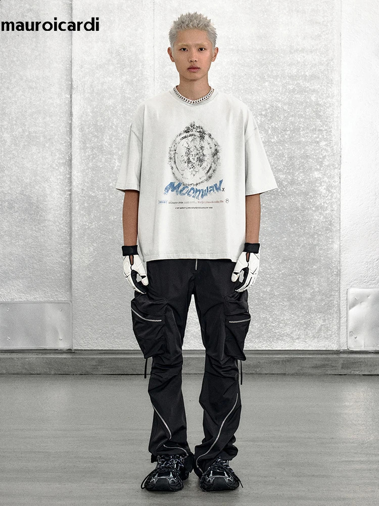 Mauroicardi Spring Autumn Cool Black Cargo Pants Men with Big Pockets Long Zipper y ner Clothing Trousers Fashion 241105