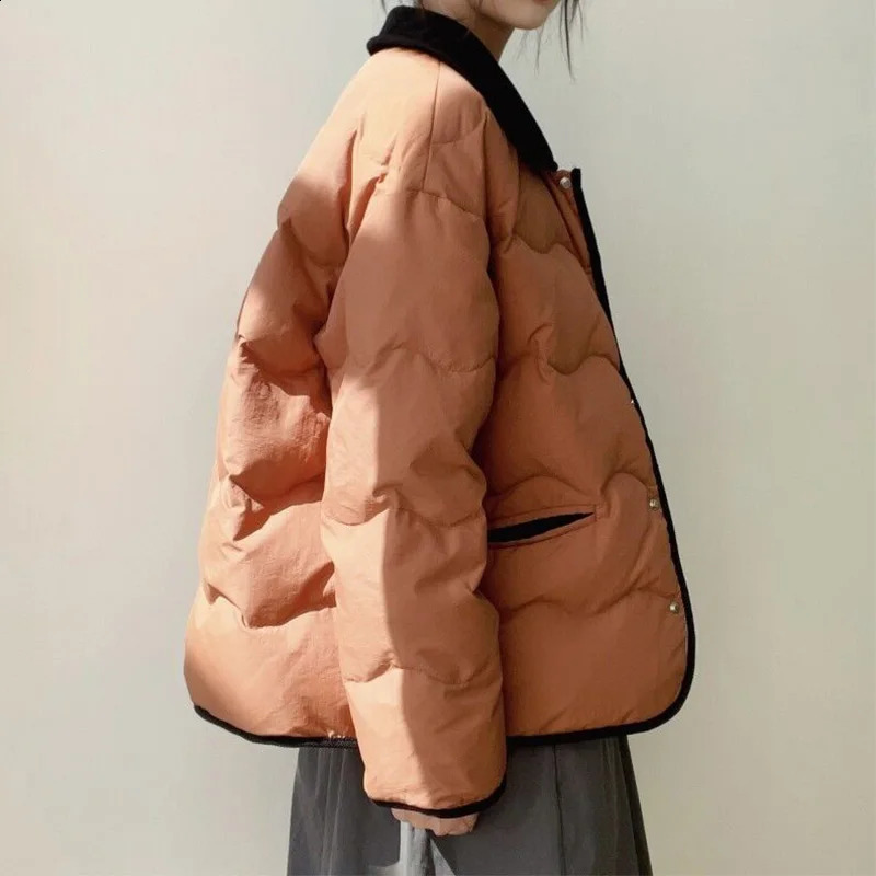 Women Winter Thicken Cotton Coat Casual Polo Collar Long Sleeve Warm Cotton-padded Jacket Overcoat Autumn Zipper Parkas 2024 241105
