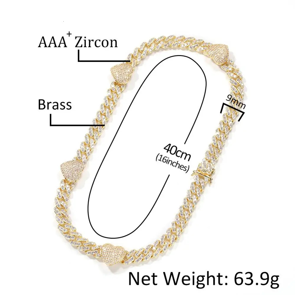 Uwin 9mm Cuban Link and heart-shaped pink Choker Cz punk Miami Link shiny hip-hop jewelry gift241105