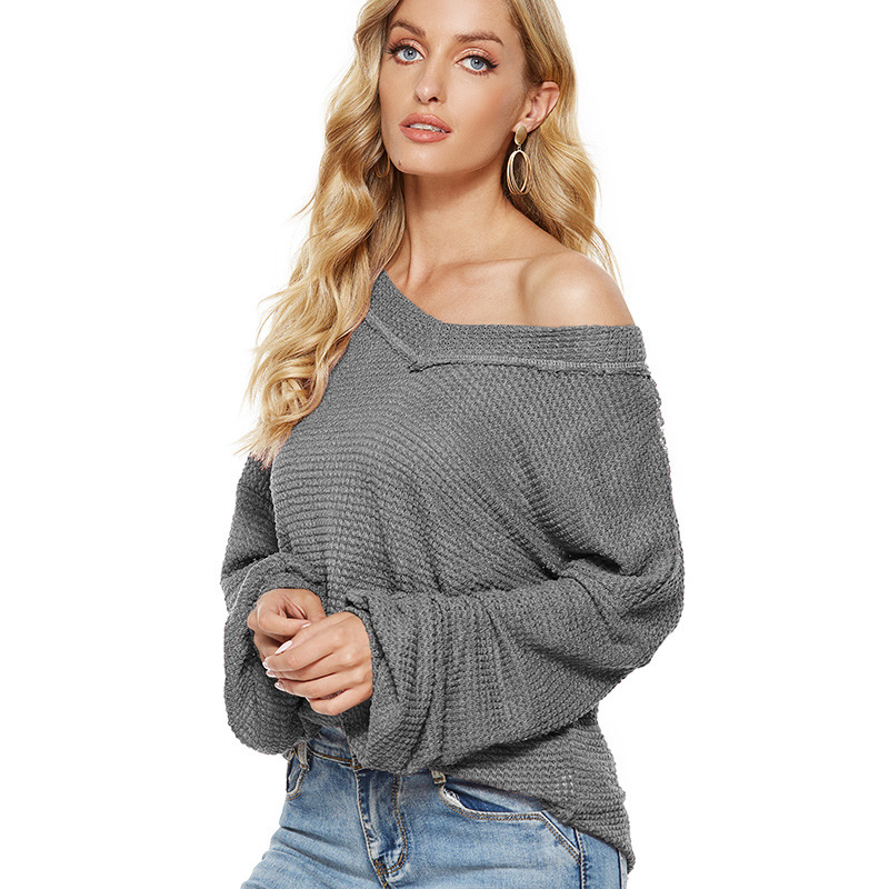 Autumn and Winter New Fashion Women's Loose V-Neck Knitted Sweater Lantern Sleeve Autumn Fashion Casual Loose Thick Top