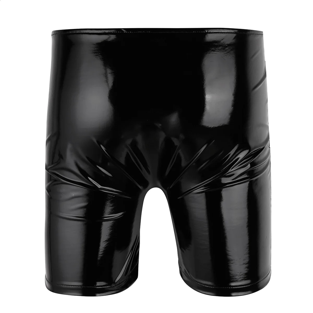 Mens Sexy Open Crotch Shiny Casual Leather Pants For Sex Glossy PVC Latex Crotchless Boxer Male Erotic Bottom Underwear 241105