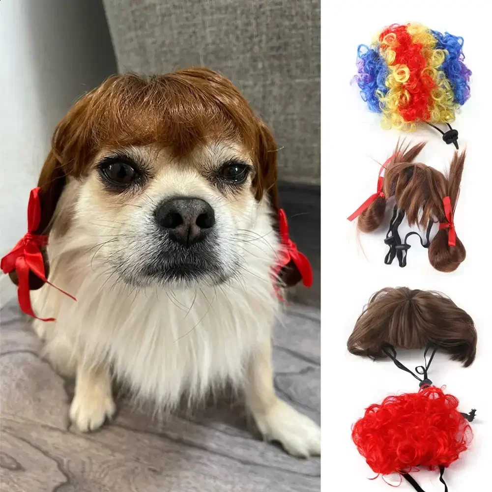 Pet Wigs Cosplay Props Funny Dogs Cats Cross-Dressing Hair Hat Costumes Head Accessories For Halloowen Christmas Pet Supplies 241212