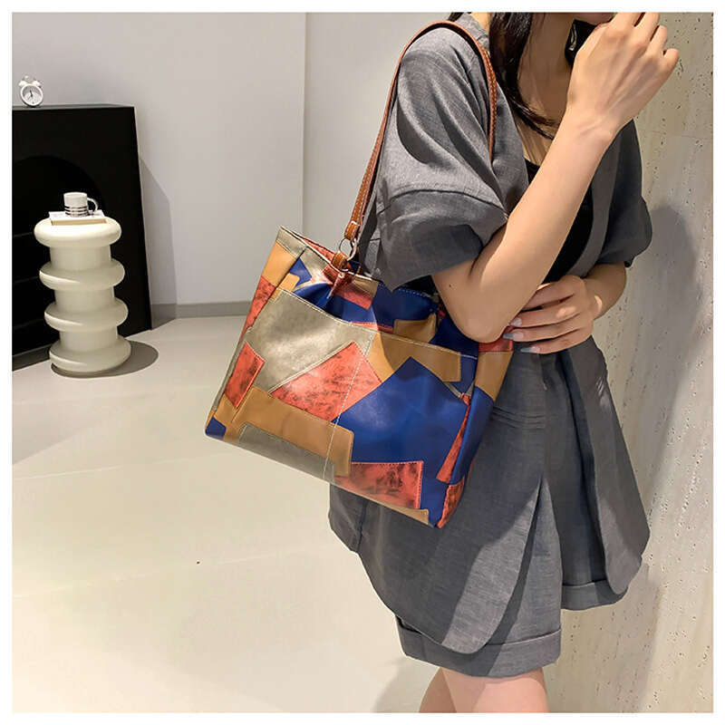 Designer Bag Patchwork PU Leather Casual Tote Bags For Women, Large Capacity Commuting Shoulder Bag, Ladies Handbags For Travel Shopping