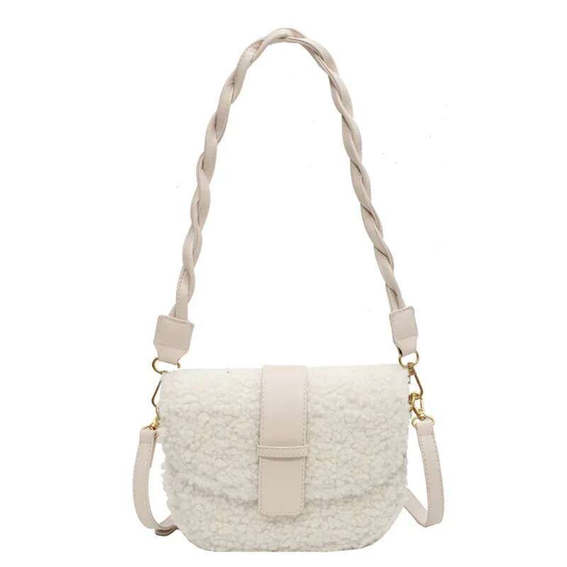 Designer Bag New Winter Women's Shoulder Bag Messenger Weave Strap Saddle Armpit Bag High Quality Lamb Plush Fur Bag Designer Ladies Handbag Sadd