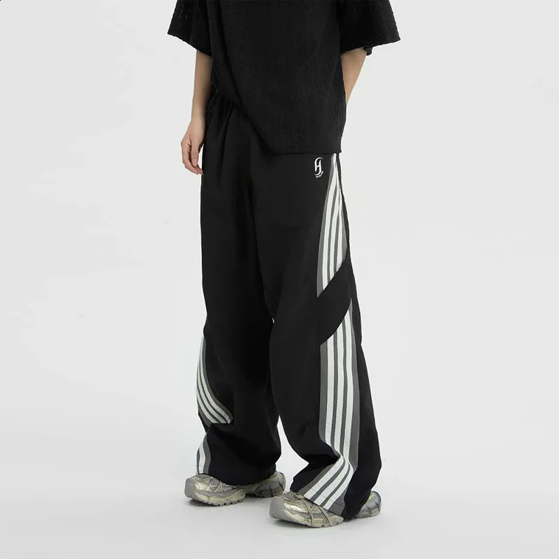 Y2K Baggy Streetwear commodity womens Korean high waisted striped umbrella style sports pants Bf oversized hip-hop wide leg Trousers Z260314