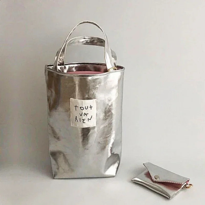 Y2K vintage Korean silver shoulder small wallet handbag womens handbag cross body bag womens silver handbag 241105