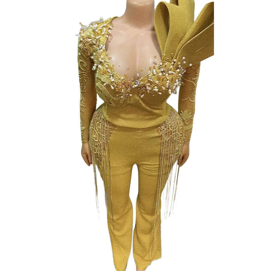 Jumpsuits Aso Sheath August Gold Prom Dress Beaded Crystals Evening Formal Party Second Reception Birthday Engagement Gowns Dresses Robe De Soiree Zj 