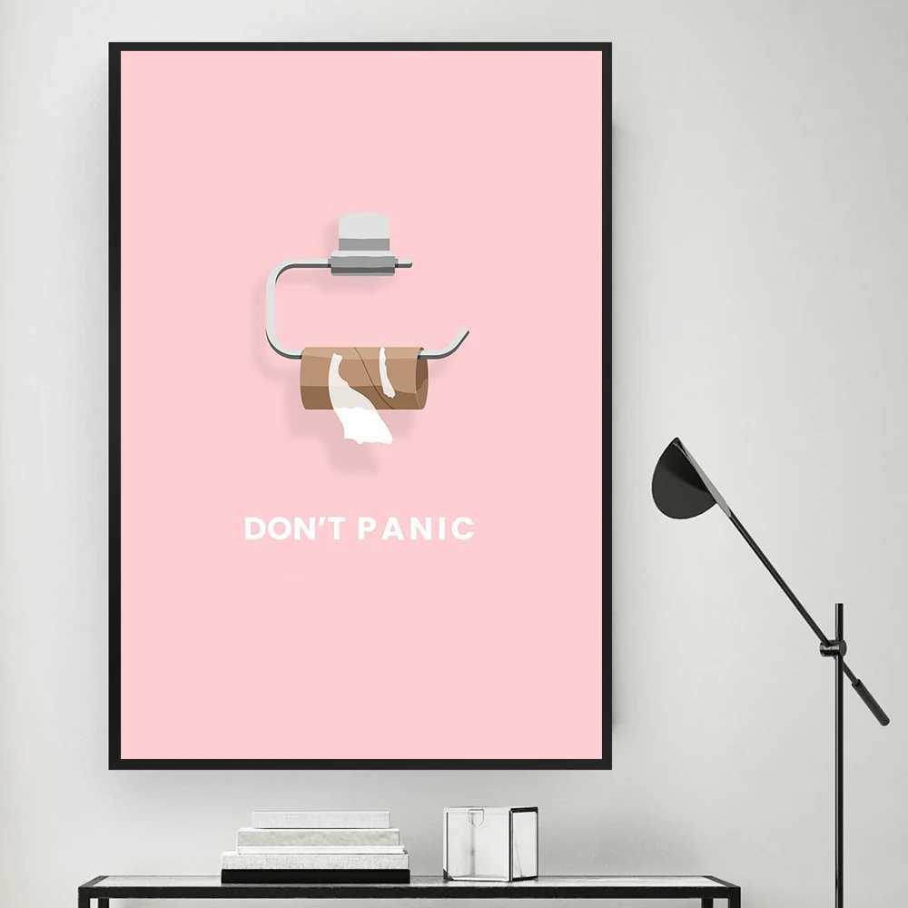 Minimalist Dont Panic Please Quotes Toilet Paper Canvas Painting Pink Wall Art Poster Print Pictures Bathroom Home DecorationXJ241104
