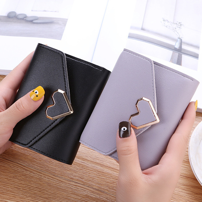 Fashion Heart Shaped Women's Short Money Bag Solid Color Designer Large Capacity Credit Card Wallet Student Coin Wallet