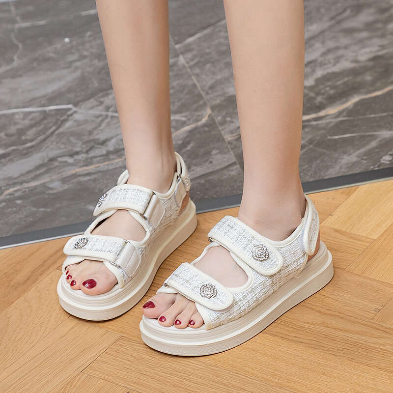 Woman Ladies Elegant Medium Heel Women's Flats Summer Platform Sandals Women 2023 New Designer Shoes Girls