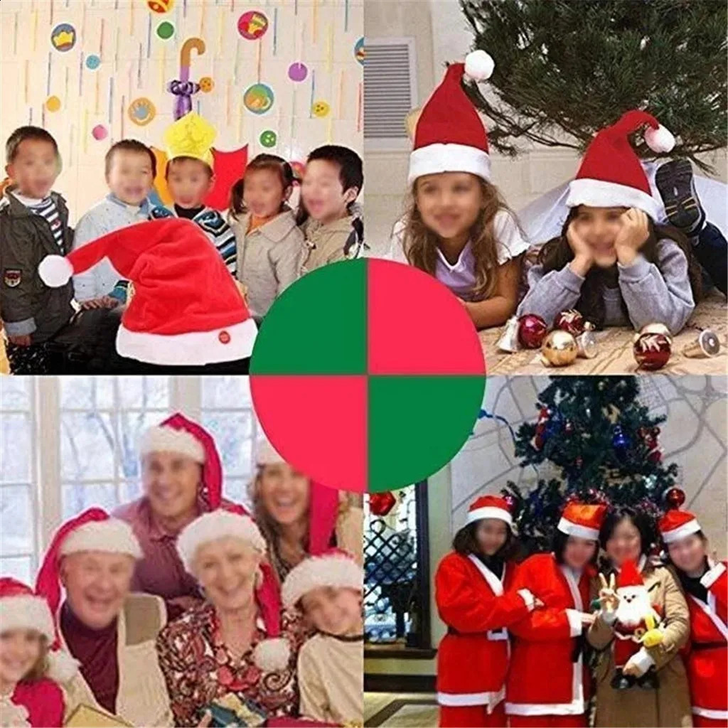 Creative music and dance Santa Claus fur hat singing and dancing electric patch work hat plush adult hat winter warm gift 241105