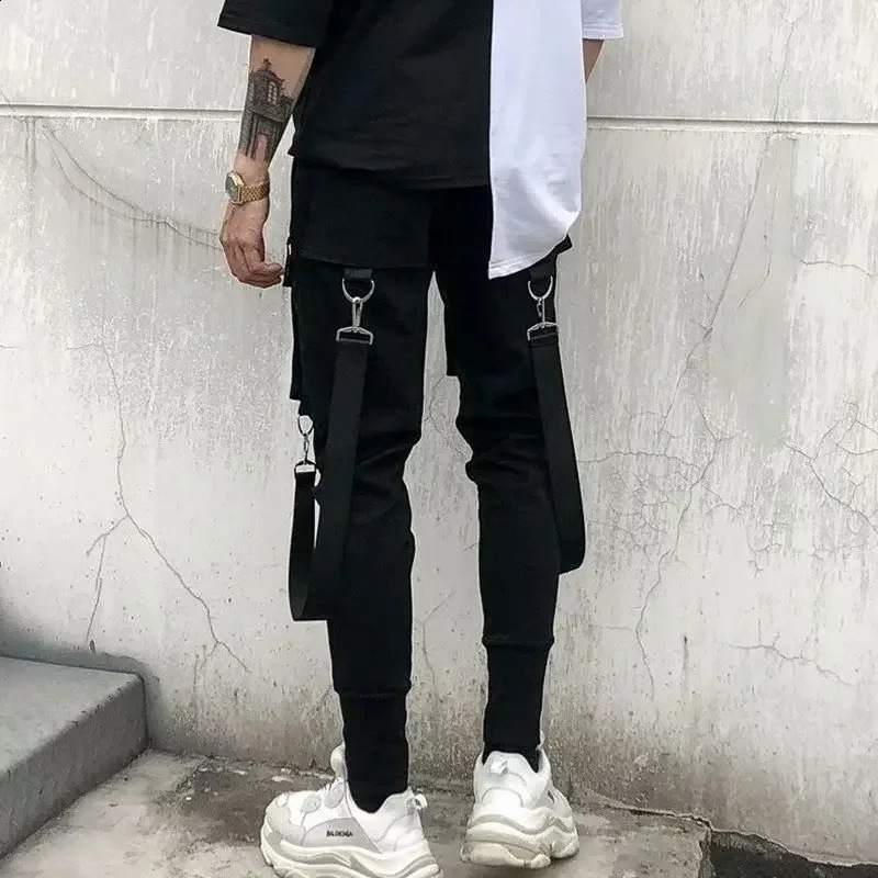 Fashion Ribbons Y2k Pants Men Slimfit Streetwear Techwear Casual Anime Clothes Joggers Cargo for Harajuku 241105