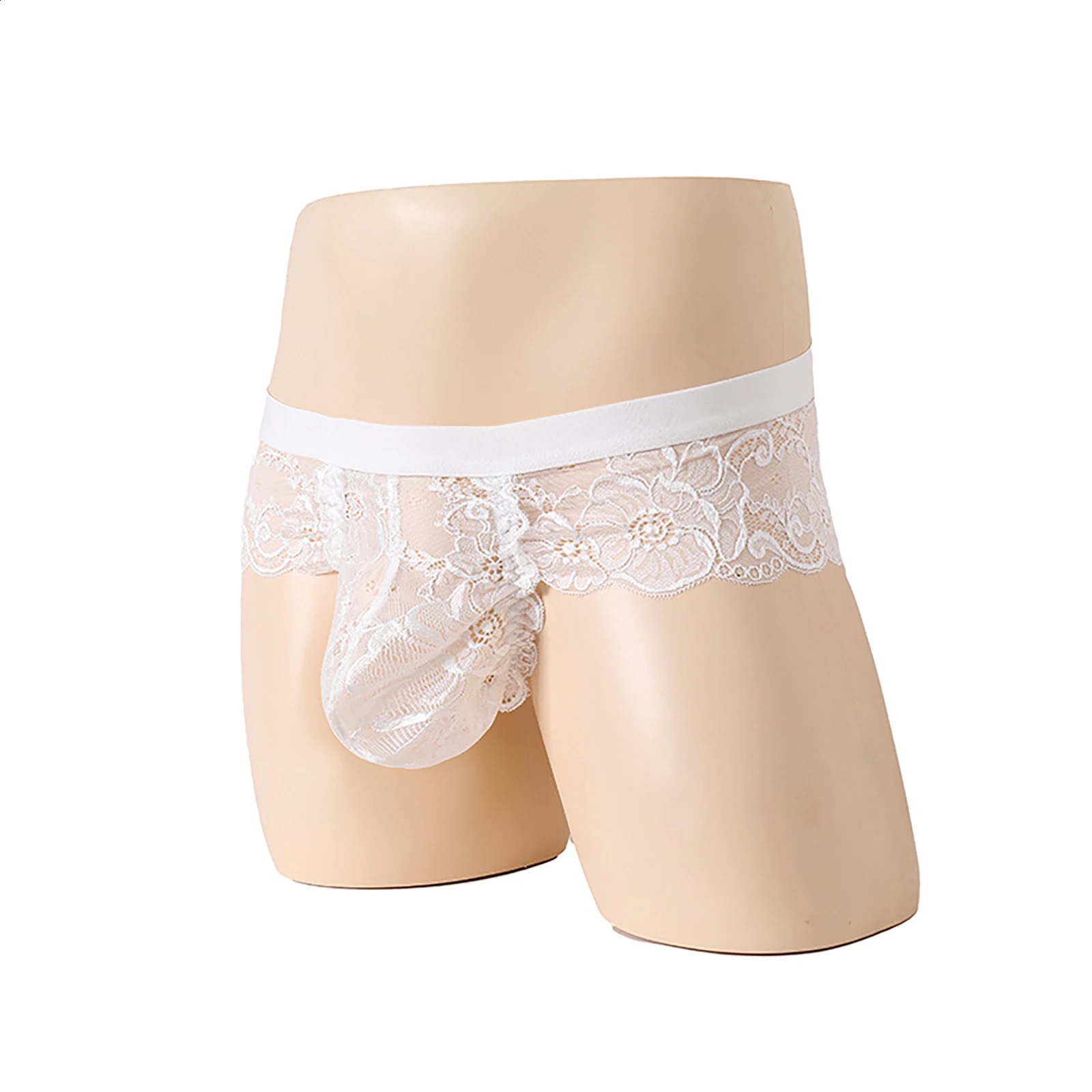 Sexy Mens Lace See Through Thongs Lingerie Underwear Low Waist Bulge Pouch Flower Embroidery Underpants Erotic Briefs 241105