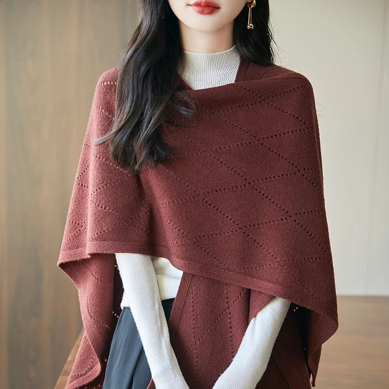 autumn and winter womens 100% merino wool cashmere sweater casual knitted solid color shawl fashion coat 241105