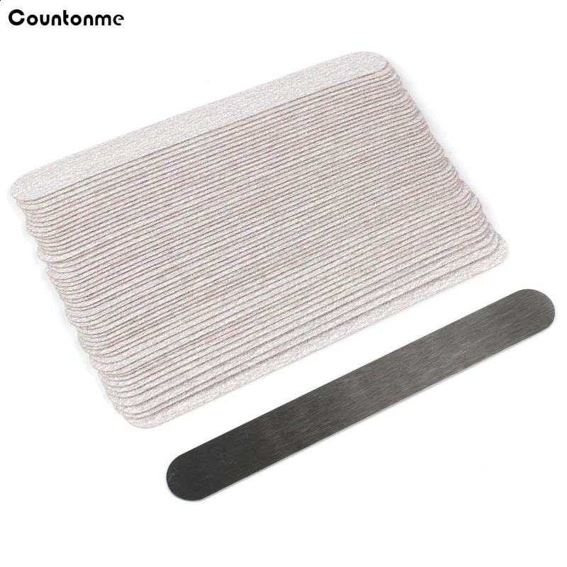 50Pcs Set Mini Straight Replaceable Nail Files 100180240 Self-Adhesive Sandpaper Pads Strips Metal Handle Stick Manicure Tool 241105