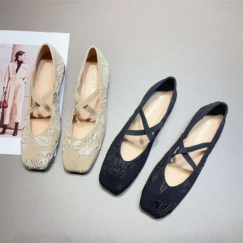 Chinese Style Qipao Fashion New Spring And Autumn Mary Jane Women's Embroidered Low Heel Cross Ballet Single Shoes